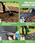 Steps for installing Built Tough 4Oz Nonwoven Geotextile Weed Barrier Fabric 3Ft By 100Ft in a garden setting.