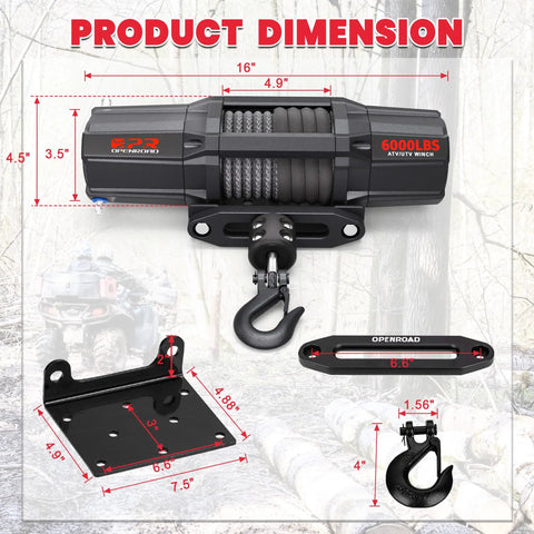 Trail Boss 6000 Lbs UTV Winch Waterproof Electric Recovery Beast With Fifty Foot Synthetic Rope Wireless Remote Off Road Rig And Heavy Duty Mounting Plate Included