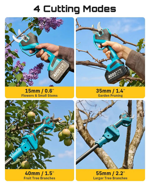 2 In 1 Electric Pole Pruner With 4 Mode Adjustable Cut And 2 Point 2 Inch Diameter, Cordless Pruning Shears With Brushless Motor