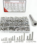 304 Stainless Steel Hex Socket Cap Bolts And Nuts Set, 1160 Piece M3 To M6 Metric Hardware With Flat And Lock Washers displayed in a box