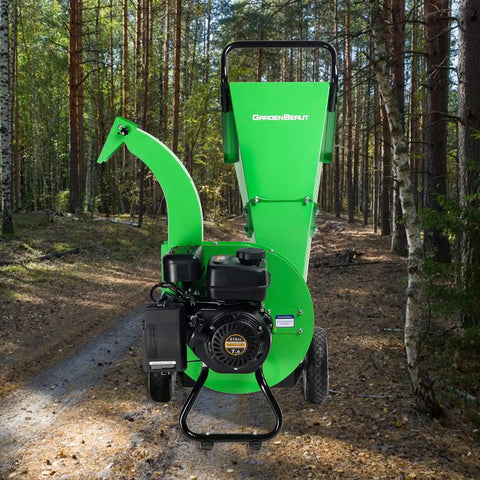 Beast Mode Gas Powered Wood Chipper Shredder Mulcher With 20 To 1 Reduction Ratio in forest path