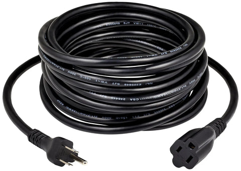 Coiled black 25 Foot 3 Prong Indoor Extension Cord For Electronics And Tools, 13 Amp 125 Volt Power Cable, Flexible 16 AWG Build