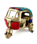 Dope Vintage Brass Auto Rickshaw Miniature Showpiece For Living Room Decor Tabletop Accent Multi Color Home Shelves Display Solid Handcrafted Urban Flex Display Piece, 4.5 in, solid brass with colorful stone accents.