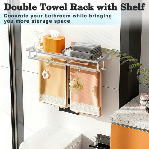 Double Bar Towel Rack For Bathroom Wall Mount 304 Stainless Steel Brushed Nickel Finish Towel Holder Shelf with towels