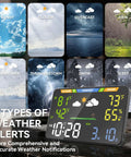 Smart Weather Station With 8.5 Inch LED Display For Indoor Outdoor Use WiFi Enabled Wireless Dual Power Atomic Clock showing weather alerts