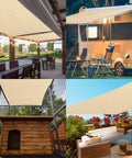 Beige 5 By 8 Foot Sun Shade Sail With Straight Edge For Patio And Pergola Outdoor UV Protected HDPE Shade Fabric in various settings