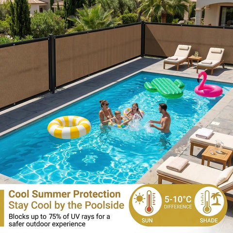Outdoor Fence Privacy Screen 3 Ft By 10 Ft Brown Made From Durable HDPE Mesh With Reinforced Grommets by pool