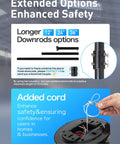 Heavy Duty 100 Inch Outdoor Ceiling Fan With Light Double Layer Six Black Aluminum Blades High Cfm Low Rpm Industrial Patio Beast showing downrod options and added safety cord.