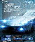 Hella Bright H13 Led Bulbs With Turbo Cooling Fan Wireless H13/9008 Fog Light Kit in stormy weather on a vehicle.