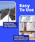 Heavy Duty Builder Bulk Bags 200 Gallon White Woven Polypropylene Trash Bags For Demolition And Construction Jobs, lifting loops