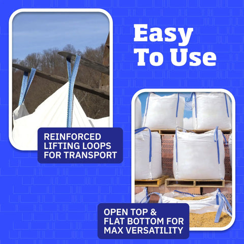 Heavy Duty Builder Bulk Bags 200 Gallon White Woven Polypropylene Trash Bags For Demolition And Construction Jobs, lifting loops