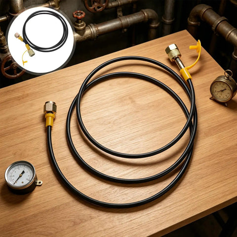Heavy Duty Hydraulic Pressure Test Hose With Integrated Leakproof Gauge And Commercial Steel Reinforced Fittings For Durability And Quick Tool Free Job Site Hook Up