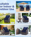 Outdoor Chair Cushions Set Twenty Four By Twenty Four Inch Deep Seat And Twenty Five By Twenty Two And A Half Inch Back Cushion Waterproof Fade Resistant Navy Blue With Ties And Handy Carry Handle For Patio Furniture Built To Last All Weather displayed in various settings including beach, garden, balcony, patio, and indoor.