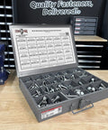 18-8 Stainless Steel Allen Socket Head Cap Screws Set With 453 Piece Coarse Bolts in organized tray on workbench