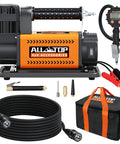 Heavy Duty 12V Portable Air Compressor With Digital Pressure Gauge Tire Inflator Kit, complete kit with air pump, hose, and accessories.