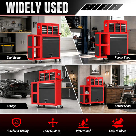 8 Drawer Rolling Tool Chest Built Like A Tank Heavy Duty Metal Tool Cabinet On Wheels With Locking Sliding Drawers Detachable Top Box And Side Hooks For Garage Workshop Repair Room Warehouse Red in garage