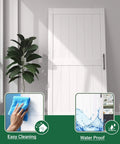 White Sliding Barn Door With 8 Foot Hardware Kit For Easy Assembly No Fuss Setup 48 By 84 Inches Waterproof PVC Surface and handle