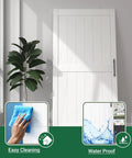 White 30X84 Inches Sliding Barn Door Smooth Rail System showcasing easy cleaning and waterproof features.