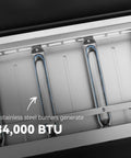 Close-up of stainless steel burners on PD4001 4 Burner Propane Gas Griddle With Removable Cart That Converts To Tabletop In Seconds