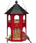 Heavy Duty Metal Bird Feeder For Outdoor Hanging With Circular Perch, Squirrel Proof Chew Proof Design, Weatherproof And Rust Resistant Finish, Easy To Clean And Refill, 4 Lb Seed Capacity, Red