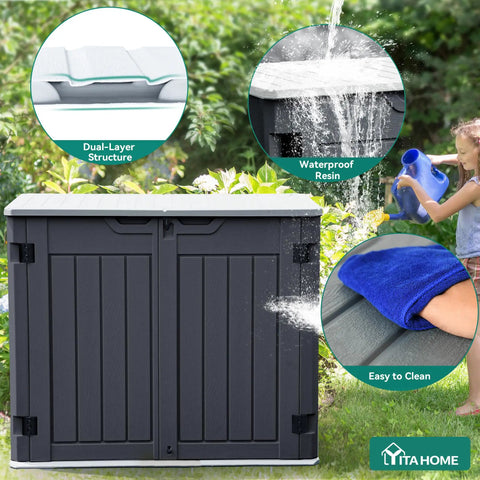 Outdoor Resin Storage Shed With Multi Opening Doors Easy Access Weatherproof Lockable 35 Cu Ft Capacity illustration