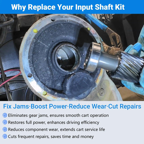 21 Teeth 19 Spline Input Shaft With Bearing Kit For Electric Golf Cart Rear Differential End Hub Rebuild Heavy Duty Fit 94 And Up TXT Medalist And 88 94 Marathon Models Dana Spicer Axle One Point Five Inch Helical Gear installed in golf cart rear differential hub