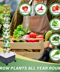 Vertical Hydroponic Growth Tower with 14 Layers and 70 Slots for balconies, automatic watering system, fresh veggies display.