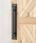 Matte Black 14 Inch Heavy Duty Barn Door Handle Set For Sliding Doors And Gates, Solid Square Metal Construction, installed on wood