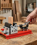 No Bull Adjustable Pen Blank Vise And Square Drill Jig For Fast Lane Pen Making Includes Heavy Duty MDF Safety Plate Accepts Eight To Thirty Three Millimeters Quickly in use with a wooden blank