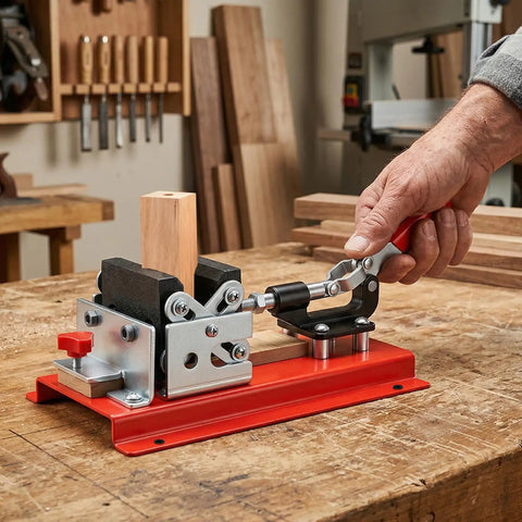 No Bull Adjustable Pen Blank Vise And Square Drill Jig For Fast Lane Pen Making Includes Heavy Duty MDF Safety Plate Accepts Eight To Thirty Three Millimeters Quickly in use with a wooden blank