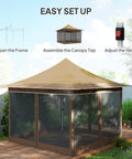 12 X 12 Ft Pop Up Canopy Tent With Mesh Netting UPF50 Instant Sun Shelter Height Adjustable Easy Setup Garden Patio Shelter Beige