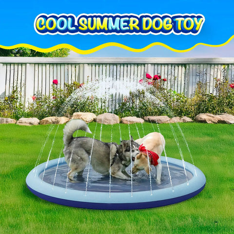 Epic Non Slip Splash Pad For Kids And Pets Thickened Sprinkler Pool Play Mat in use by two dogs in a backyard