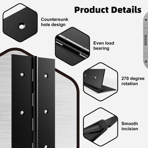 Two Pack Heavy Duty Piano Hinges 36 Inch Long 3 Inch Open Width 0.060 Inch Thick Stainless Steel Continuous Hinge For Folding Furniture Cabinets Storage And Heavy Doors Black with product details highlighted