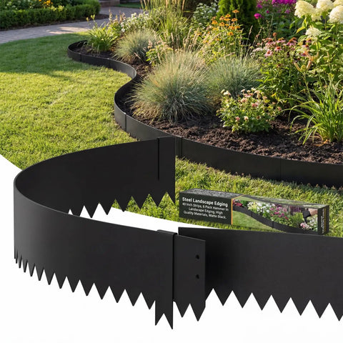 Heavy Duty 4 Inch Galvanized Steel Landscape Edging Kit, 6 Pack Hammer In Border Edging For Lawn Pathway And Yard in garden