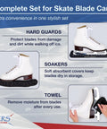 Hella Durable Ice Skate Guards And Blade Soakers With Heavy Weave Cotton Towel Set For Medium Blades Rust Resistant Steel Protector Sweet Ride Flat Black Coating with hard guards, soakers, and towel displayed.