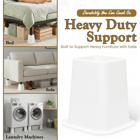 No Sweat Heavy Duty 6 Inch Bed Risers Set Of 4 White Stackable Furniture Boosters under bed, sofa, and laundry machines.