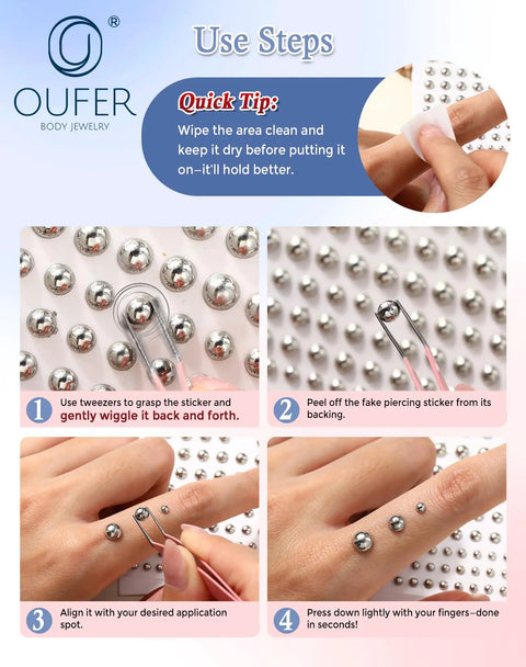 Stick On Acrylic Fake Piercings Kit With Lip Studs, Eyebrow And Nose Piercing, Non Piercing Face Jewelry, Adhesive Piercing Balls, Clear CZ Options, Easy Clip Attach, Multiple Styles For A Bold, Trendy Look. Use steps guide.