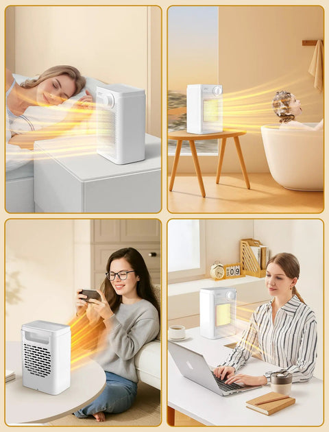 Compact Indoor Electric Space Heater 1200W PTC Fast Heating used in bedroom, living room, and office, Milky White.