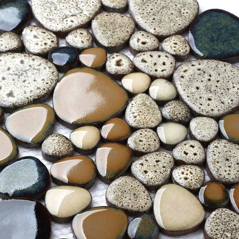 Beige Pebble Shower Floor Tile Mosaic Set For Bathroom Wall Backsplash 5 Sheets Covering 5 Sq Ft Mesh Mounted Pebble Tiles With Foam Pads Safely Packed In Thick Carton Box