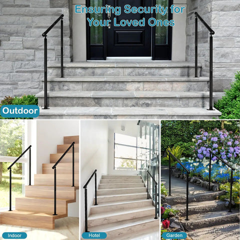 Two Pack Outdoor Stair Handrails For Three Steps, Wrought Iron Deck Railing With Installation Kit, Rust Resistant, Heavy Duty Support Up To 500 Lbs, Fits Concrete Steps And Exterior Stairs, Rock Solid And Built To Last