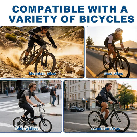 Collage of mountain, road, folding, and commuter bikes showcasing the versatility of Mountain Bike Crankset FC TY301 3x6 7 8 Speed Drivetrain.