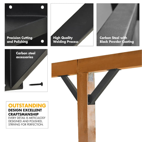 Set Of Eight 45 Degree Pergola Brackets For 30x60 Beams Heavy Duty Steel Powder Coated Black Weatherproof And Rust Resistant Perfect For Pergolas Gazebos Patios Lawns Garages And Tree Houses