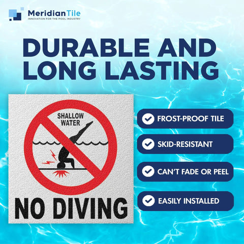 Ceramic No Diving Pool Sign, 5.8x5.8 Inch No Dive Marker With Abrasive Non-Slip Tile Finish, Pool Safety Signage For Concrete Deck