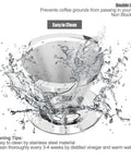 Pour Over Coffee Dripper With Double Mesh Stainless Steel Cone Filter with water splash showing easy cleaning