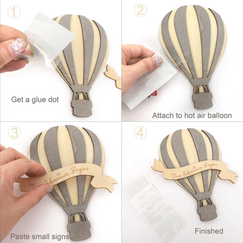 Instructions for assembling Wooden Hot Air Balloon Monthly Milestone Cards For Babies, My First Year Sign.