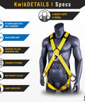 Mannequin displaying Monsoon Safety Harness With Four Heavy Duty D Rings For Full Body Fall Protection ANSI Tested OSHA Compliant.