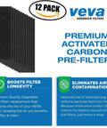 Replacement Filter B for Air Purifier Models AC4825, 4800, 4900 with True HEPA Filtration, pack of 12 carbon pre-filters.