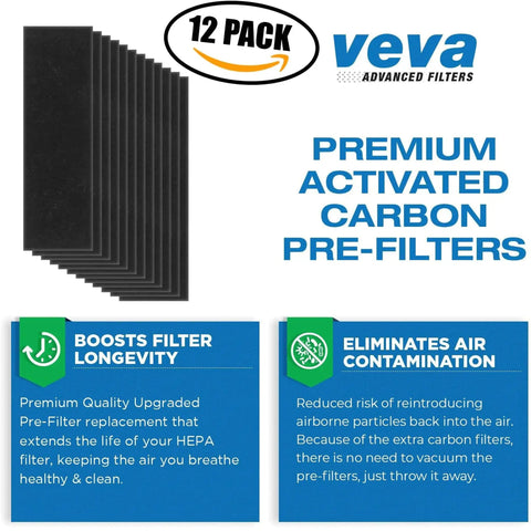 Replacement Filter B for Air Purifier Models AC4825, 4800, 4900 with True HEPA Filtration, pack of 12 carbon pre-filters.