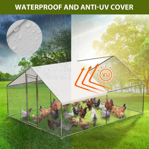 Heavy Duty Large Metal Chicken Coop With Cover Outdoor Run And Spire Roof Enclosure with waterproof and UV protection
