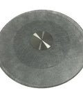 Slick Tempered Glass Lazy Susan Turntable For Dining Tables Smooth 360 Spin with aluminum base and polished glass surface.